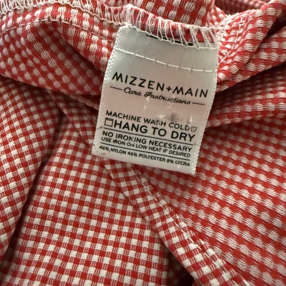Mizzen+Main Men LARGE Trim Fit Micro Red Gingham Performance Dress Shirt Stretch - Picture 8 of 8